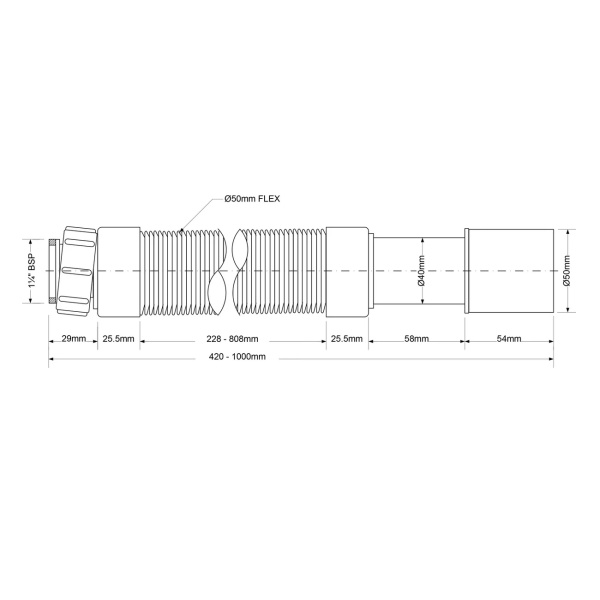 Гибкая труба McALPINE MRMF1-S 1 1/4"х40/50 L 460-1000мм