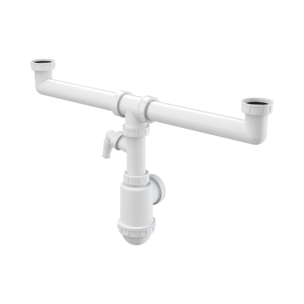 Сифон для кухонной мойки ALCAPLAST A448P-DN50/40 G1 1/2"х40/50, сдвоенный, со штуцером