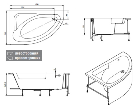 Ванна акриловая ROCA Welna 160х100, угловая, правая
