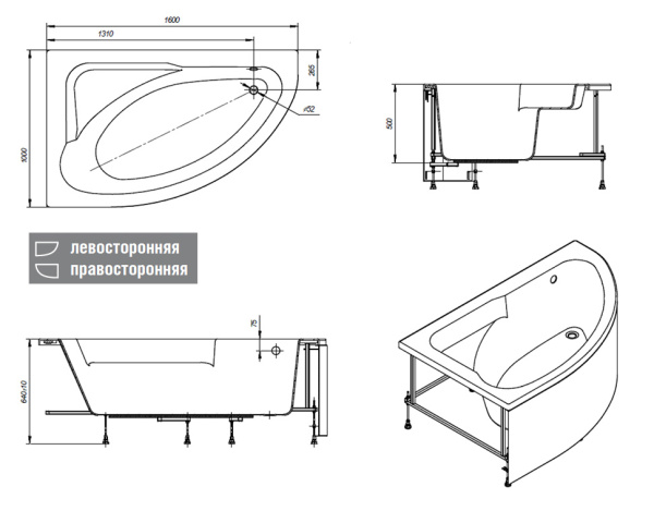 Ванна акриловая ROCA Welna 160х100, угловая, левая