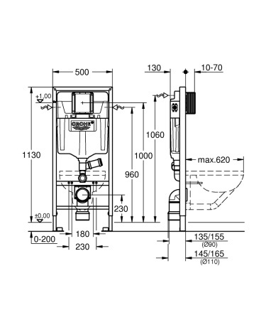 Инсталляция для унитаза Grohe 39002000 Rapid SL с трубкой для удаления внешних запахов